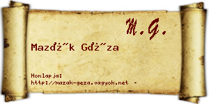 Mazák Géza névjegykártya